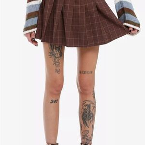 Thorn & Fable Hot Topic Belted Plaid Brown Skirt